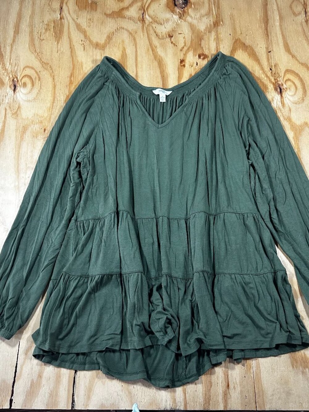 Terra & Sky Green Tiered Peasant Blouse - Size 2X